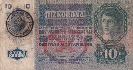 10 Kronen 1915 pretlač Romania 1919 stav 3