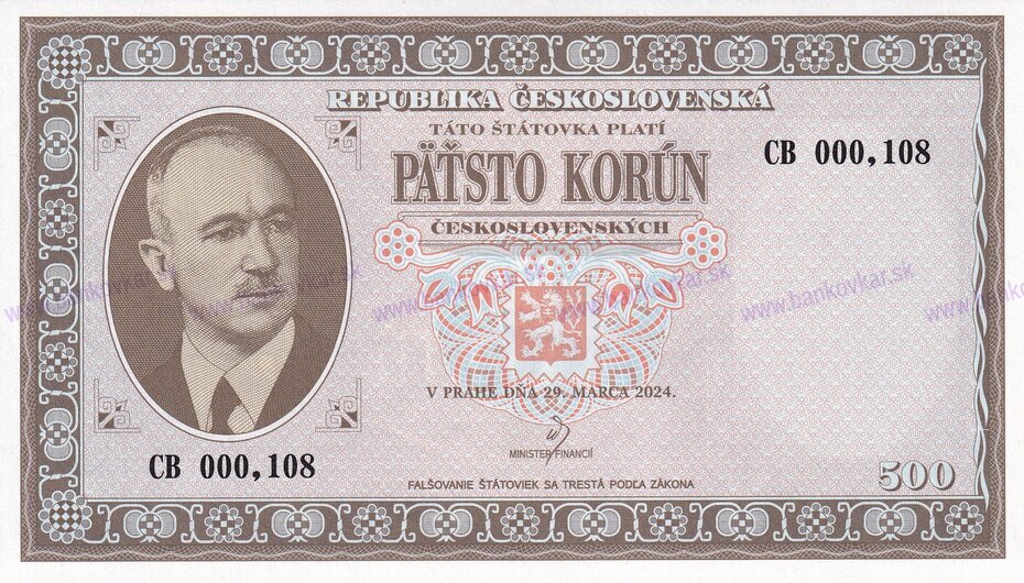 500 Korún Eduard Beneš 2024 novotlač